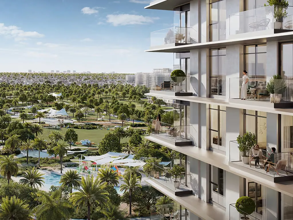 Address Residences balconies overlooking Dubai Hills Park