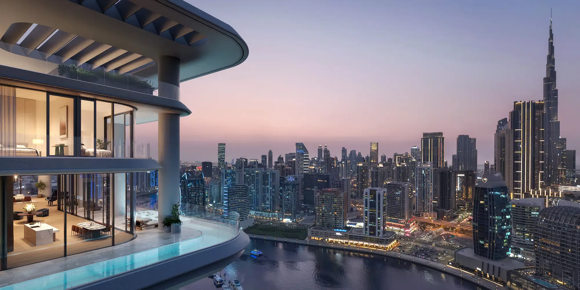 Contemporary terrace overlooking the Dubai skyline at dusk, for Canadian investors seeking a rental asset in Dubai