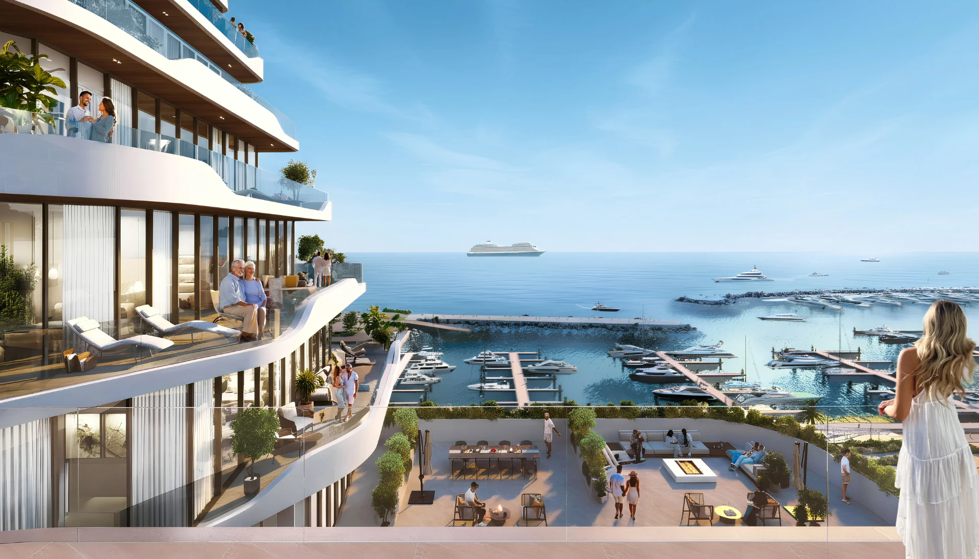 Terrasse d’appartement avec vue sur la marina de Dubai Islands